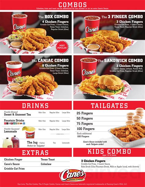 raising cane's menu with prices